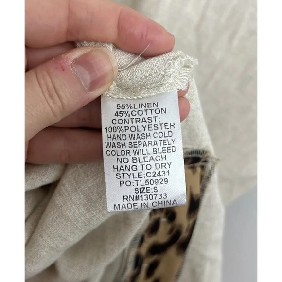 Umgee Animal Print Trim/Pockets Linen Blend Size Small Mini Shift Dress Women’s - Picture 6 of 9